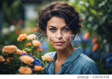 beautiful smirking attractive young woman with healthy skin looks at the camera. Natural makeup of a young beautiful model. 116291530