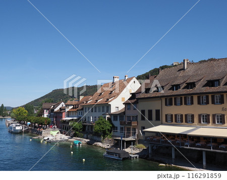 Waterfront in European STEIN am RHEIN town at canton Schaffhausen in Switzerland 116291859
