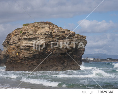 Great rock in European Foz city in Galicia province, Lugo in Spain Great rock in European Foz city in Galicia province, Lugo in Spain 116291881