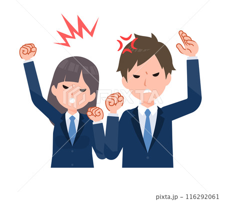 紺色のブレザーを着た学生男女。怒り,クレーム,攻撃, 116292061