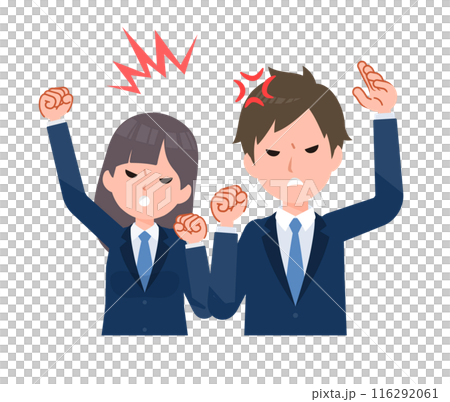 紺色のブレザーを着た学生男女。怒り,クレーム,攻撃, 116292061