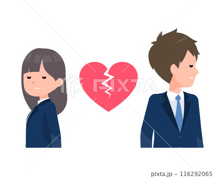 紺色のブレザーを着た学生男女。破局した二人。 116292065