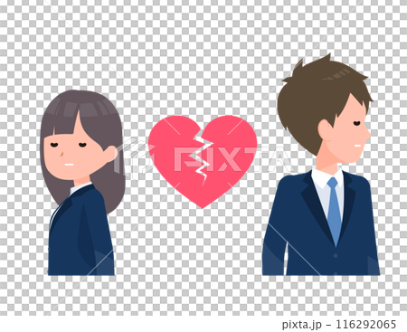 A male and female student wearing navy blue blazers. They had broken up. 116292065