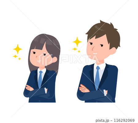紺色のブレザーを着た学生男女。自信満々なドヤ顔。 116292069