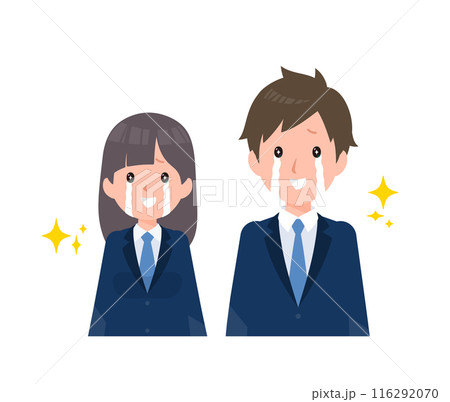 紺色のブレザーを着た学生男女。感動して嬉し泣き。 紺色のブレザーを着た学生男女。感動して嬉し泣き。 116292070