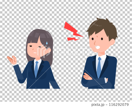 紺色のブレザーを着た学生男女。彼は彼女を激しく問い詰める。 紺色のブレザーを着た学生男女。彼は彼女を激しく問い詰める。 116292079