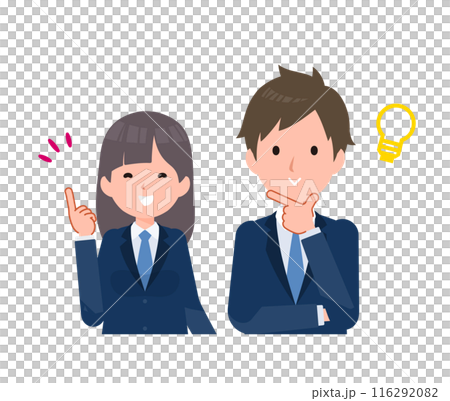 Male and female students wearing navy blue blazers. Idea, conviction, inspiration, 116292082