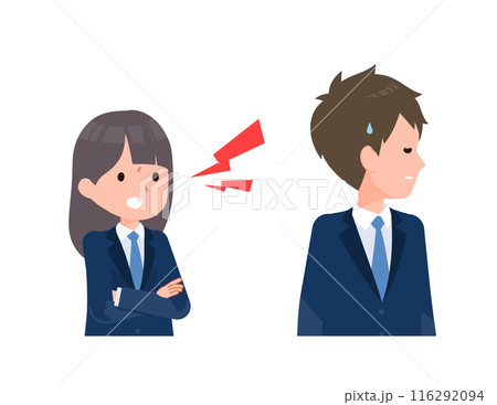 紺色のブレザーを着た学生男女。彼女は彼を激しく問い詰める。 116292094
