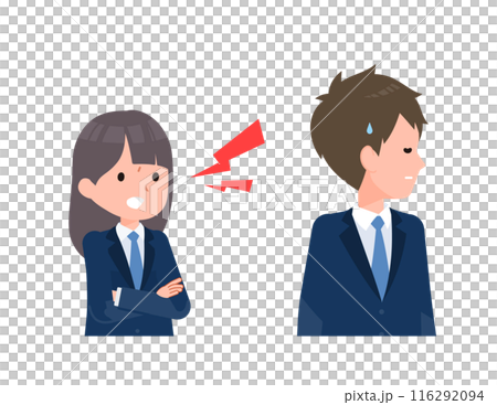 紺色のブレザーを着た学生男女。彼女は彼を激しく問い詰める。 116292094