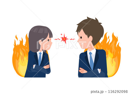 紺色のブレザーを着た学生男女。爆発寸前のケンカ中のにらみ合い 。 116292098