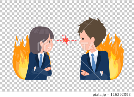 紺色のブレザーを着た学生男女。爆発寸前のケンカ中のにらみ合い 。 116292098