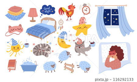 Good night vector hand drawn illustrations set 116292133