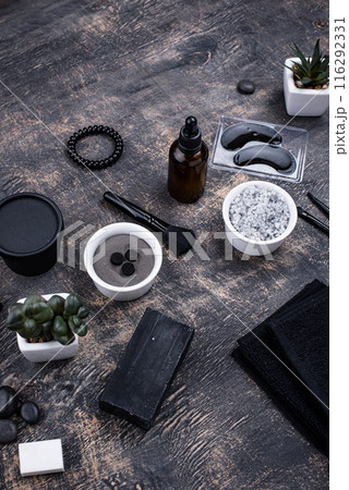 Set of black charcoal detox cosmetics Set of black charcoal detox cosmetics 116292331