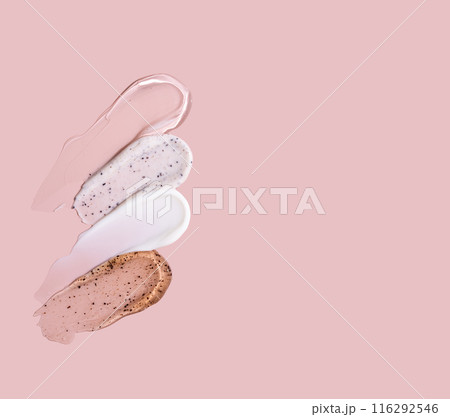 Assortment of smears of cream or lotion 116292546