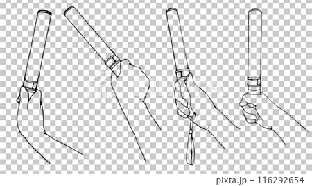 ペンライトを持っている右手の線画セット ペンライトを持っている右手の線画セット 116292654