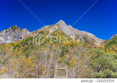《秋の上高地》明神橋から望む明神岳 《秋の上高地》明神橋から望む明神岳 116293534
