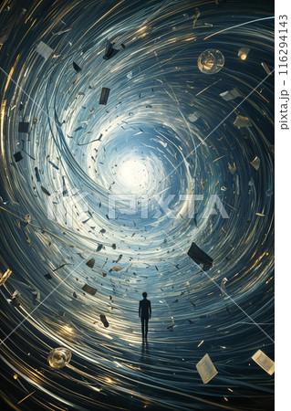 Person standing at the center of a tunnel. 116294143