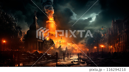 Bomb explosion at night in Paris - AI generated image 116294218
