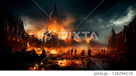 Bomb explosion at night in Paris - AI generated image 116294219