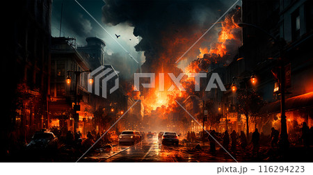 Arab-Israeli war, explosions in the city at night, explosions in Palestine - AI generated image 116294223