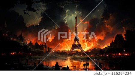 Bomb explosion at night in Paris - AI generated image 116294224