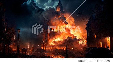 Arab-Israeli war, explosions in the city at night, explosions in Israel - AI generated image 116294226