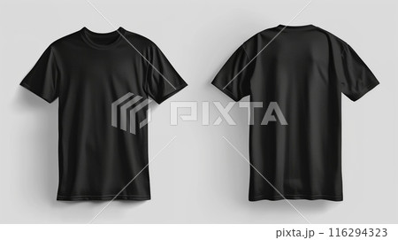 Realistic front and back mockup of male black polo shirt 116294323