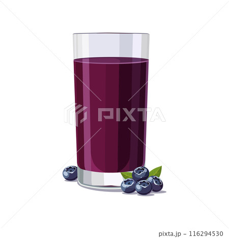 Full glass of purple freshly squeezed blueberry juice. Isolated vector summer drink for flat design Full glass of purple freshly squeezed blueberry juice. Isolated vector summer drink for flat design 116294530