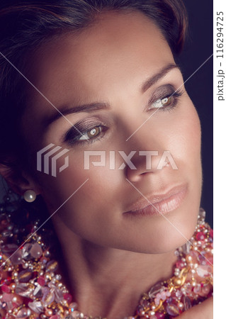 Woman, thinking and makeup or glow in studio, planning and daydream for foundation beauty. Person, ponder and dermatology for aesthetic or antiaging skincare, facial treatment and dark background Woman, thinking and makeup or glow in studio, planning and daydream for foundation beauty. Person, ponder and dermatology for aesthetic or antiaging skincare, facial treatment and dark background 116294725