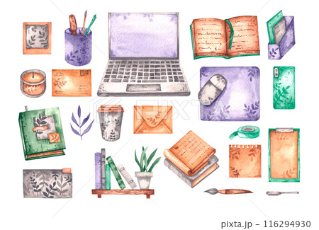 Watercolor set of stationery school 116294930