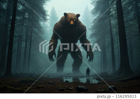 Large bear in forest. Large bear in forest. 116295013