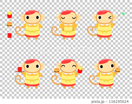 ハンバーガーショップ店員のサル　アイコンセット1 116295024