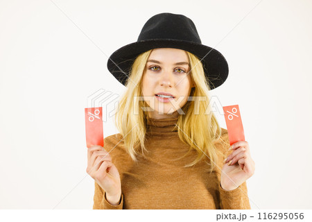 Woman after sale shopping Woman after sale shopping 116295056