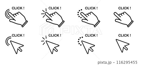 Hand-click icon set in line style. mouse press push simple black style symbol sign for apps and website, Hand-click icon set in line style. mouse press push simple black style symbol sign for apps and website, 116295455