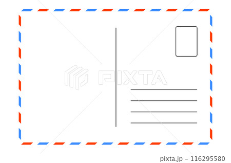 blank postcard template with place for stamp. white paper texture. airmail postcard with red and blue border. blank postcard template with place for stamp. white paper texture. airmail postcard with red and blue border. 116295580