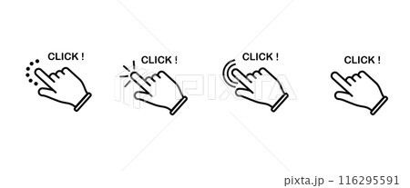 Hand-click icon set in line style. mouse press push simple black style symbol sign for apps and website, Hand-click icon set in line style. mouse press push simple black style symbol sign for apps and website, 116295591