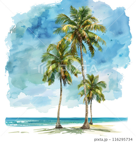 Two Palm Trees on a Beach 116295734