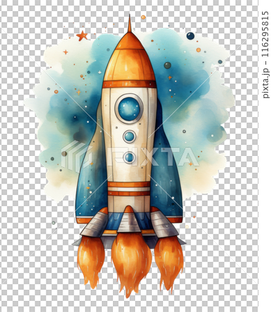 Watercolor Painting of a Rocket Ship 116295815