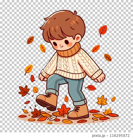 落ち葉で遊んでいる男の子 116295872