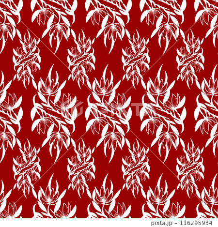 simple seamless pattern of white flowers on a red background, texture, design 116295934