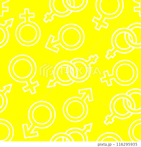 simple seamless pattern of white gender icons on yellow background, texture simple seamless pattern of white gender icons on yellow background, texture 116295935
