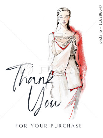 Thank you for your purchase card with watercolor woman. Fashion illustration 116296047