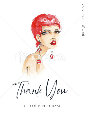 Thank you for your purchase card with watercolor woman. Fashion illustration 116296097