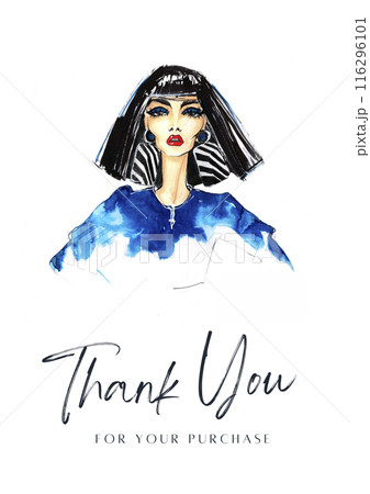 Thank you for your purchase card with watercolor woman. Fashion illustration 116296101