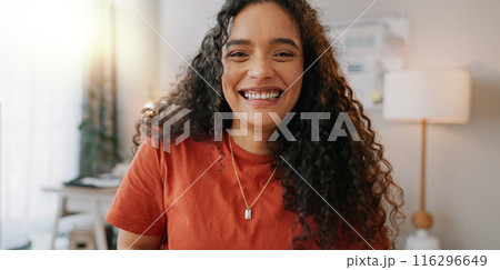 Video call, portrait and businesswoman in office with smile for communication, networking or social media. Online, interior designer and employee for happiness, conversation or virtual conference Video call, portrait and businesswoman in office with smile for communication, networking or social media. Online, interior designer and employee for happiness, conversation or virtual conference 116296649