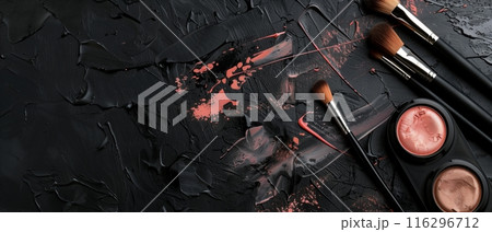 Makeup Brushes And Palette On Black Background 116296712