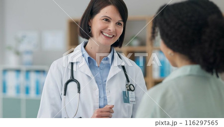 Women, patient and doctor with consultation, healthcare and communication for results, medicare insurance and trust. People, medical and professional with girl, appointment and checkup for diagnosis Women, patient and doctor with consultation, healthcare and communication for results, medicare insurance and trust. People, medical and professional with girl, appointment and checkup for diagnosis 116297565