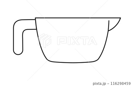 Small measuring cup icon. Empty liquid container for cooking or chemistry experiments isolated on white background. Vector outline illustration 116298459