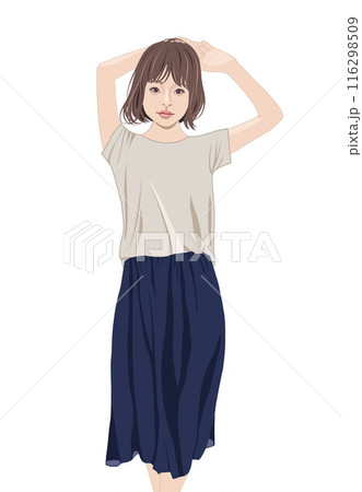 頭の後ろで手を組む若い女性イラスト 116298509