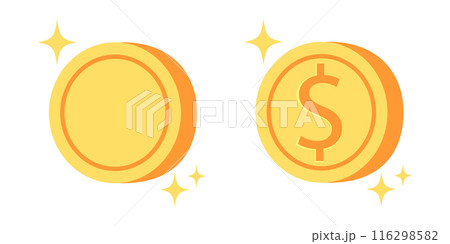 Vector set icons of golden coin in flat style. Golden coins with Dollar sign. Money. 116298582